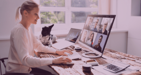 woman at laptop on group call