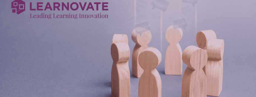 circle of wooden figures and learnovate logo